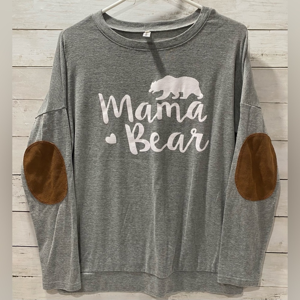 Leo Rosi Womens Mama Bear Long Sleeve Top Shirt Pullover Casual Gray Small